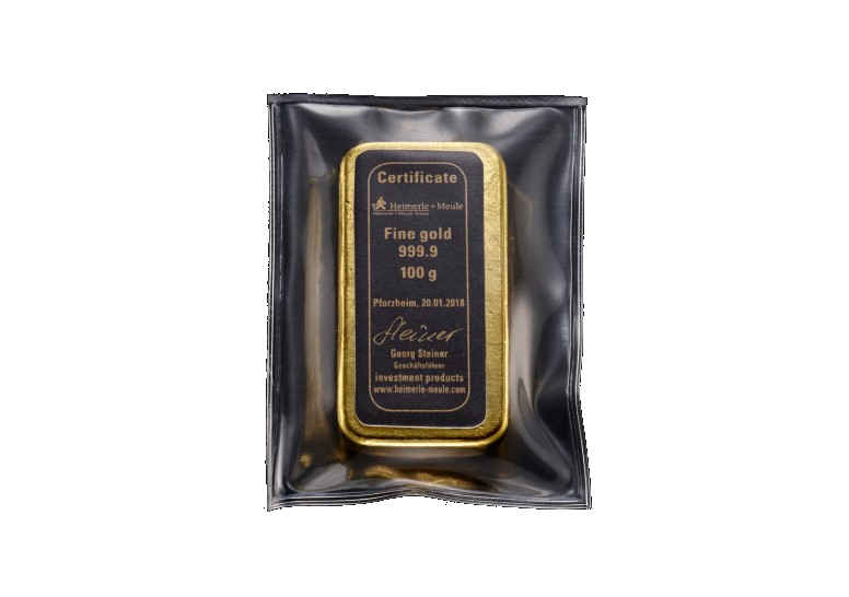 Goldbarren 100 g. gegossen H+M – Bild 2