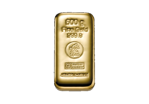 Goldbarren 500 g. gegossen H+M