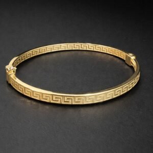 585 / 14K Gold Armreif mit Griechenmuster – Premium Goldschmuck 5,37g – 60x52 mm