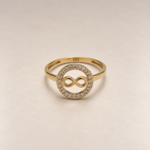 Unendlichkeits-Ring aus 14 Karat Gold mit Zirkonia – 2,12 g – Ringgröße 58