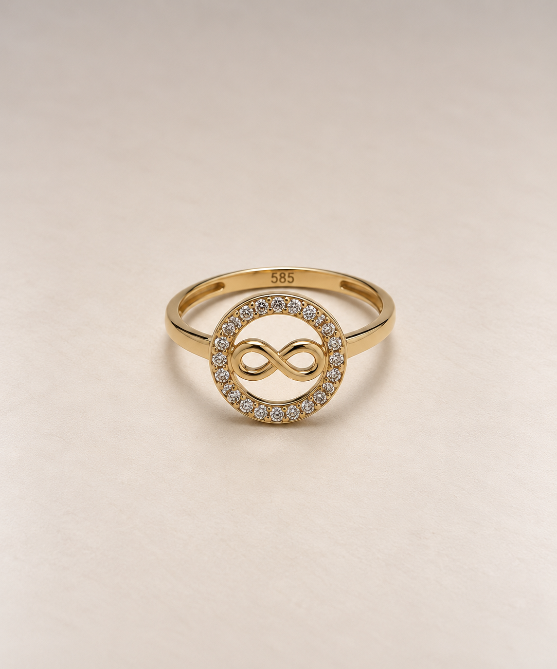 Unendlichkeits-Ring aus 14 Karat Gold mit Zirkonia – 2,12 g – Ringgröße 58