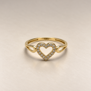 Herz-Ring aus 14 Karat Gold mit Zirkonia – 1,67 g – Ringgröße 58