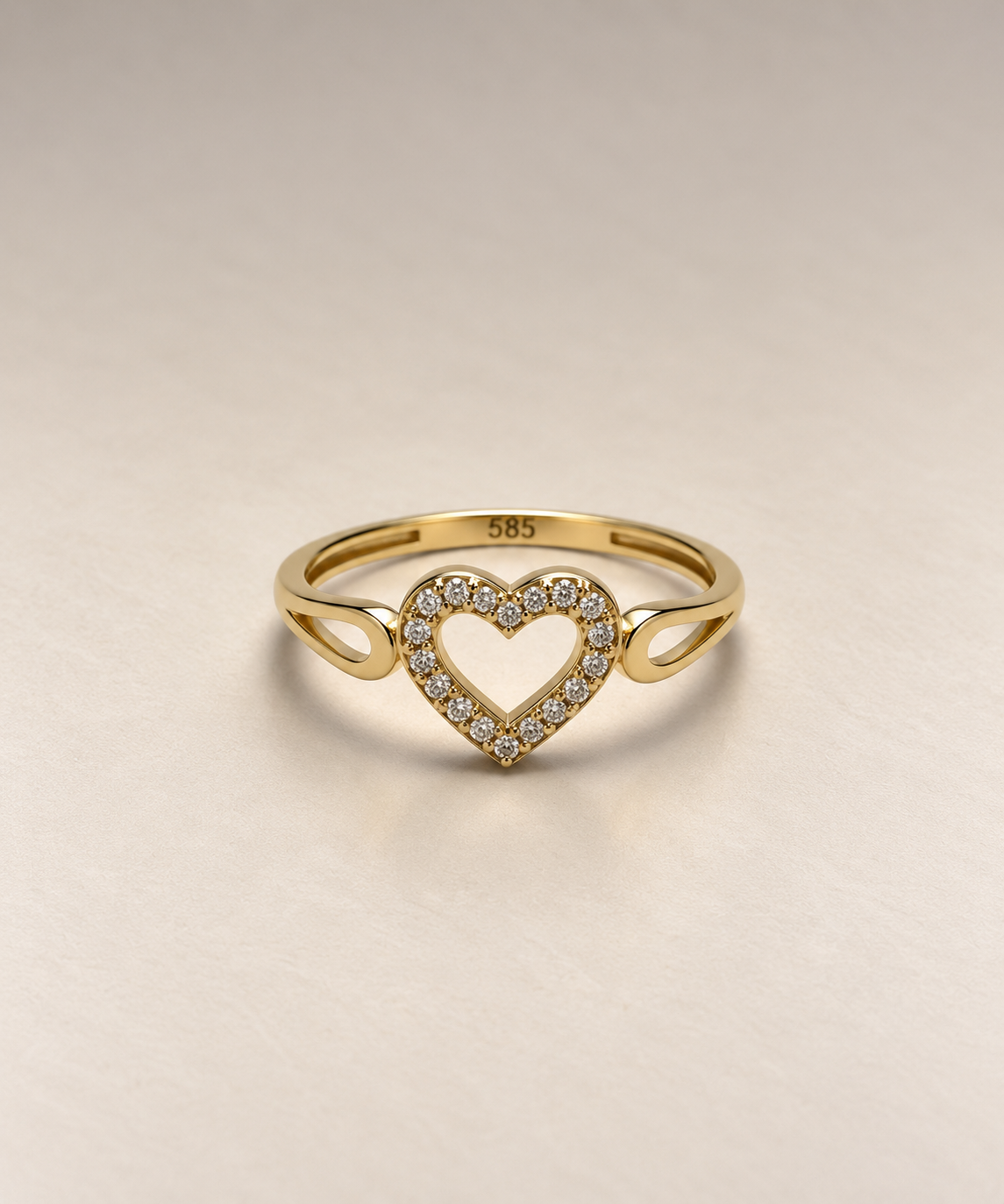 Herz-Ring aus 14 Karat Gold mit Zirkonia – 1,67 g – Ringgröße 58