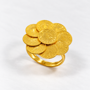 Münzblumen-Ring aus 22 Karat Gold – ca. 9,74 g – Ringgröße 60