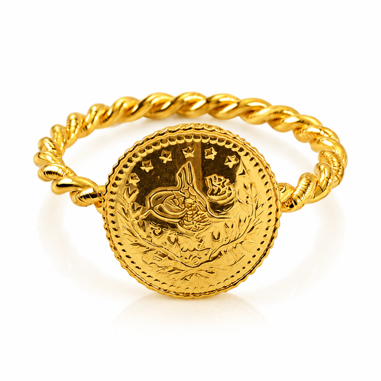 Mini Resat Münzring mit gedrehter Ringschiene aus 22 Karat Gold –Ø 11mm ca. 2,95 g – Ringgröße 51-53